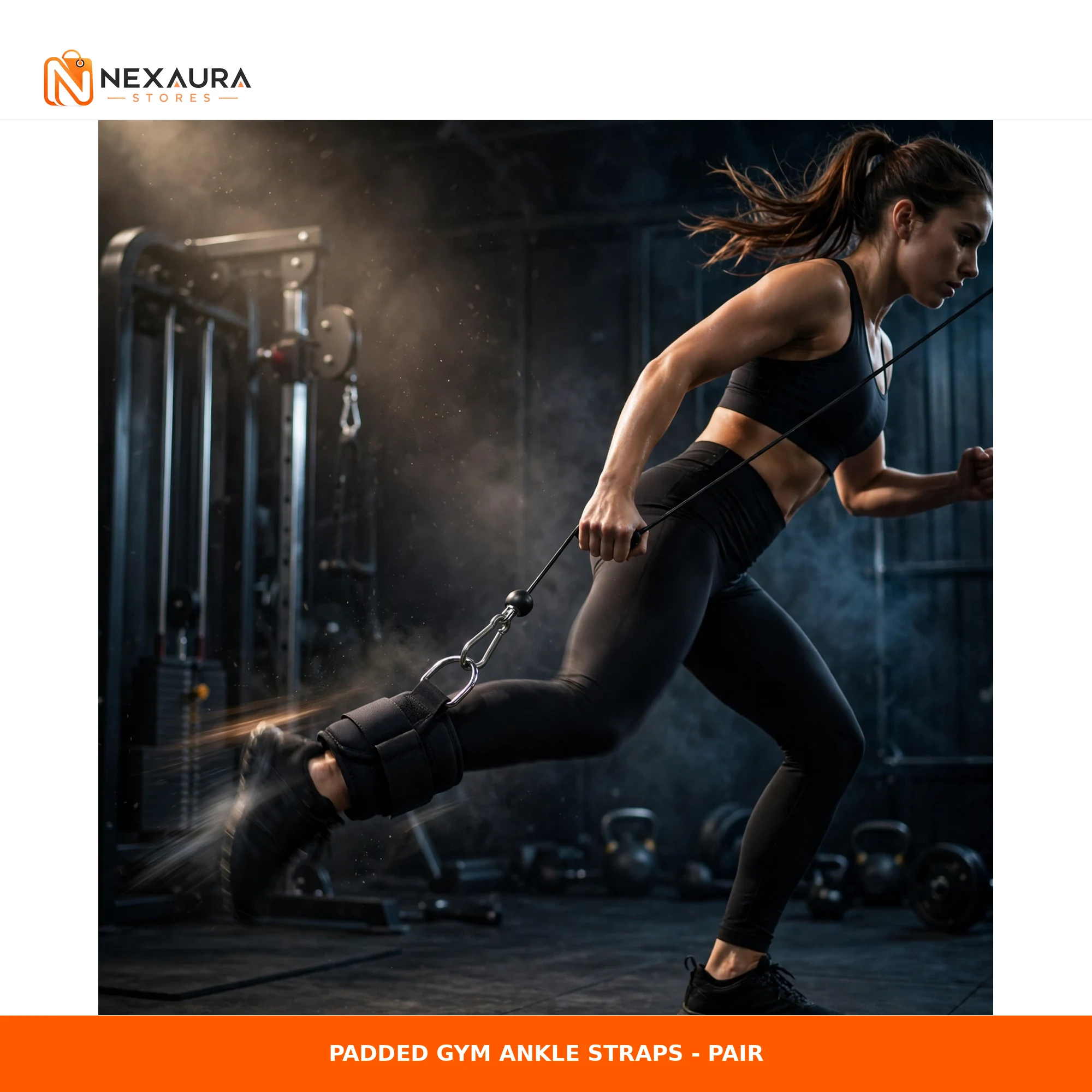 Athlete doing cable kickback with padded ankle strap