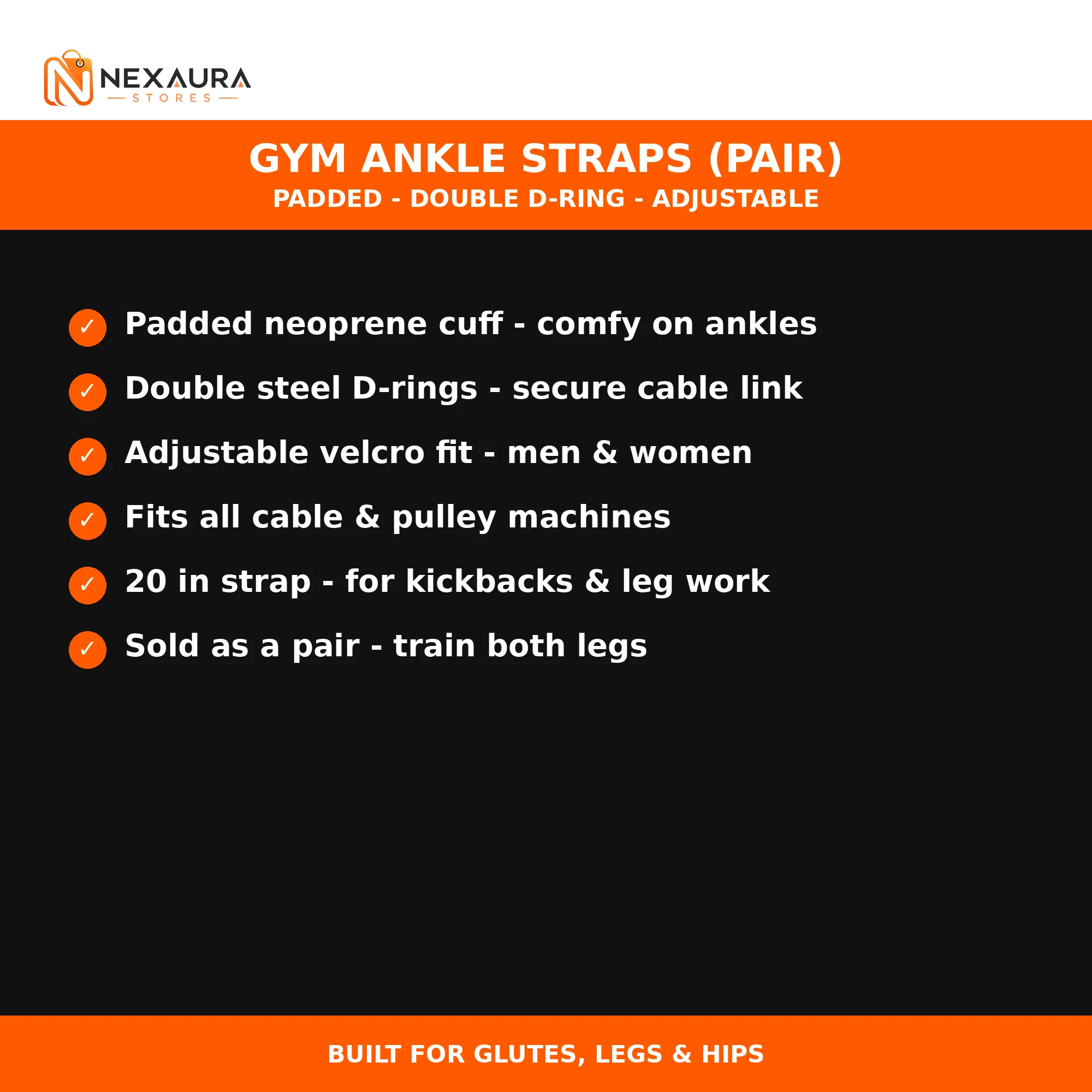 Key features of the padded gym ankle straps