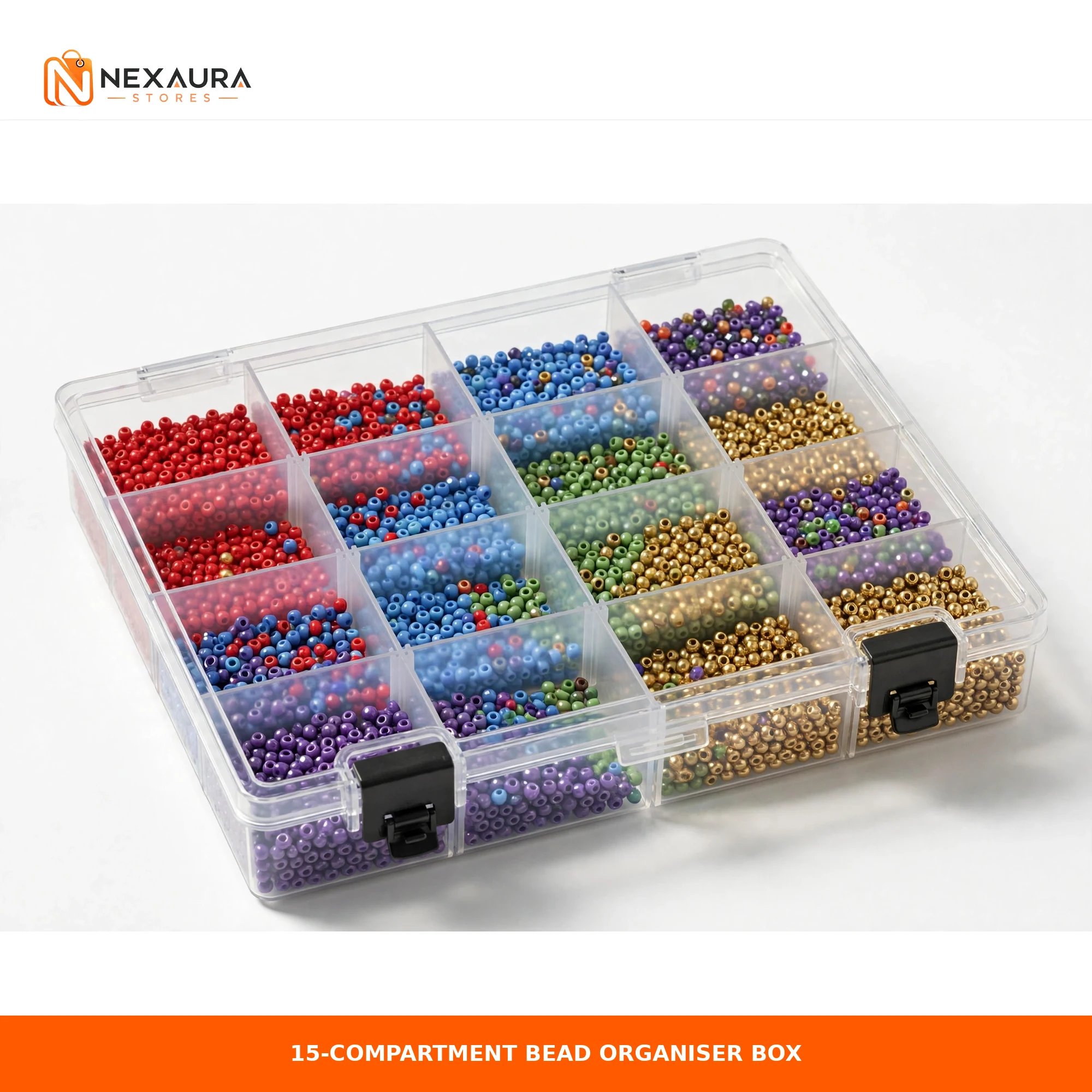 Bead and jewellery organiser box with colourful beads