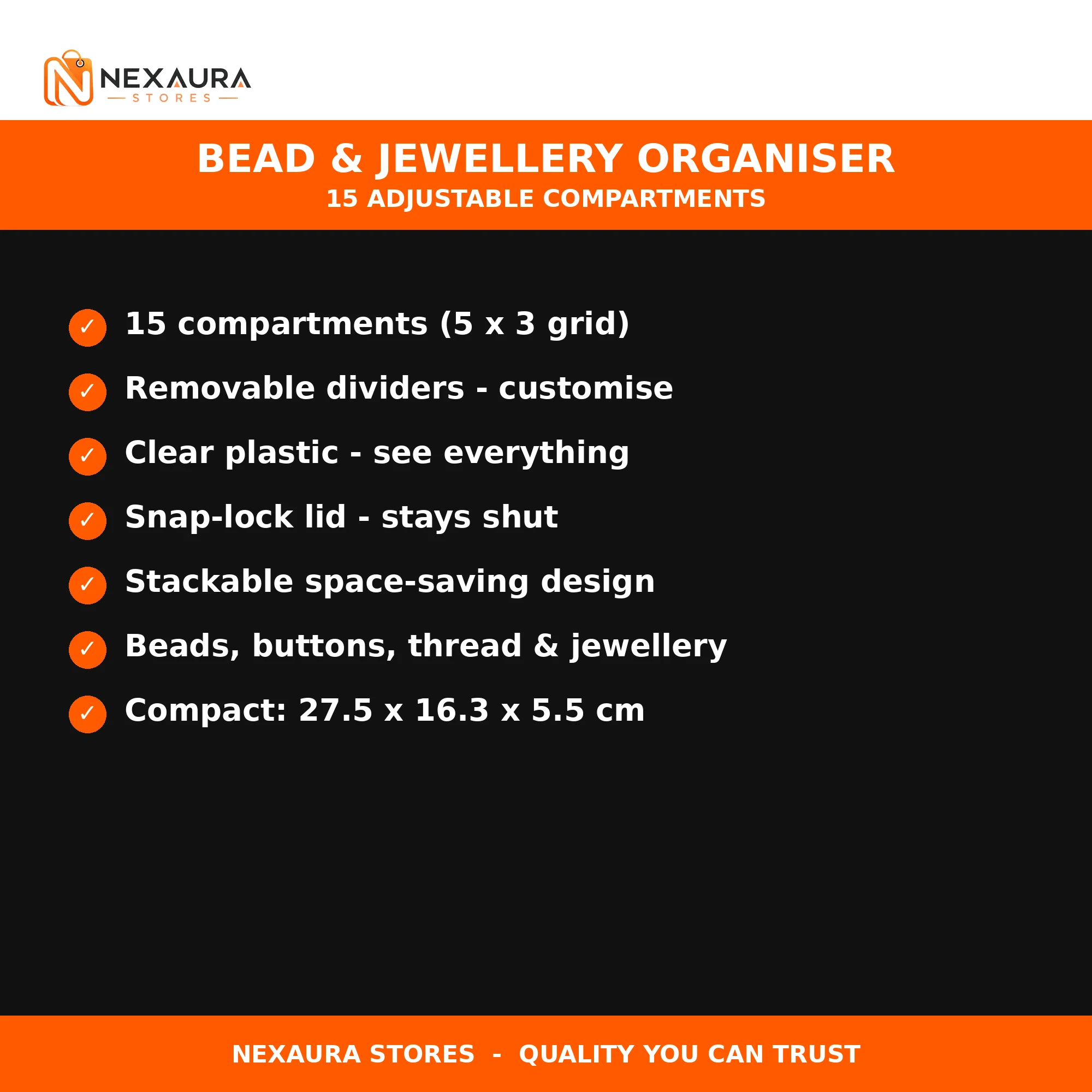 Key features of the bead organiser box