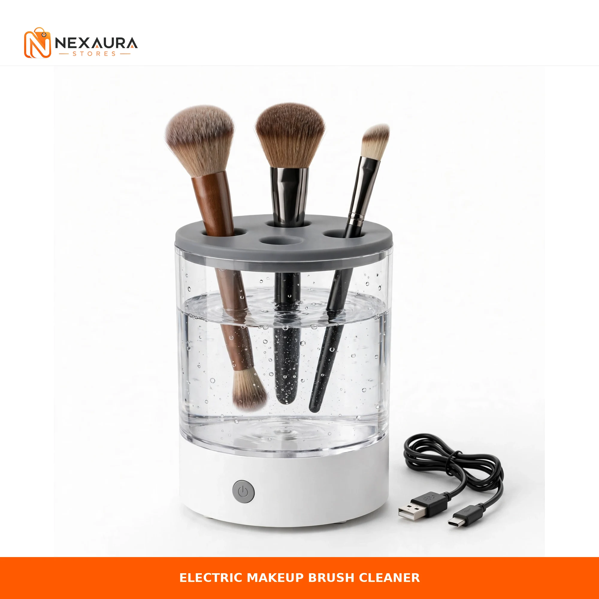 Electric makeup brush cleaner machine with brushes and USB cable