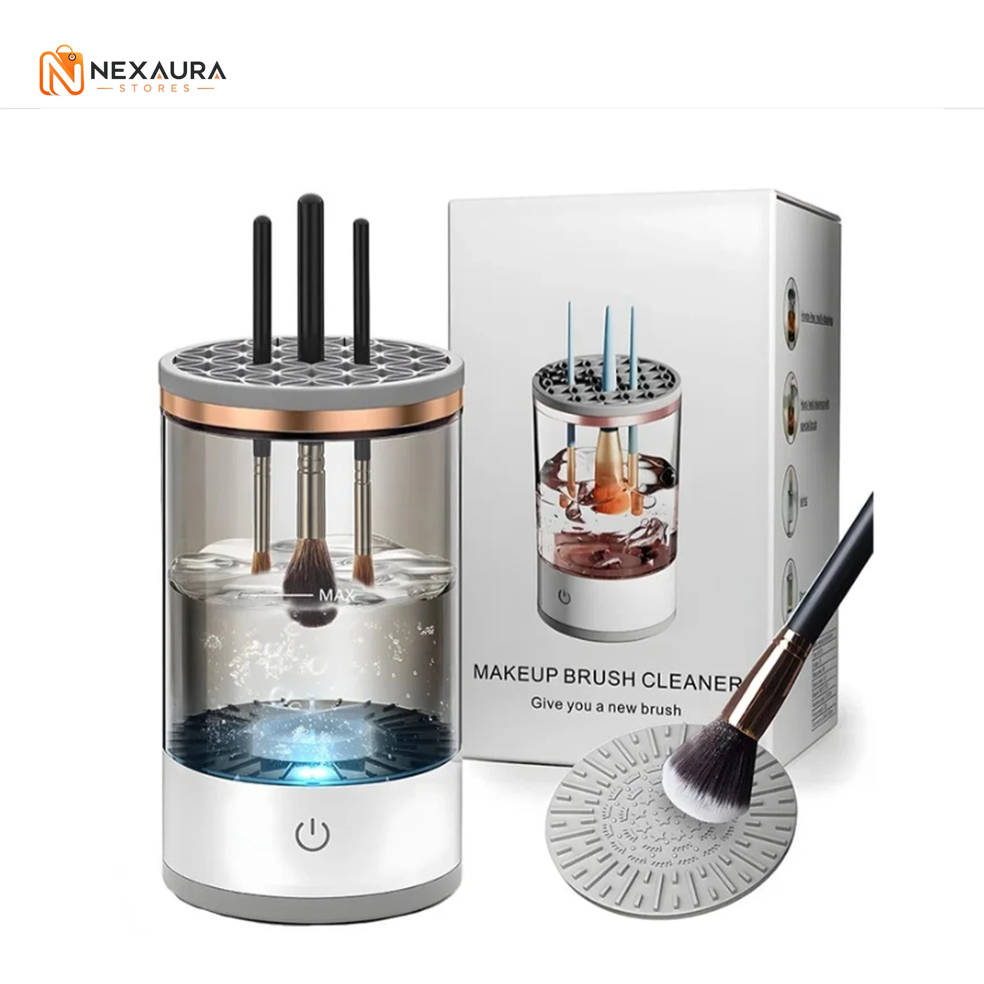 Makeup brush cleaner machine with packaging