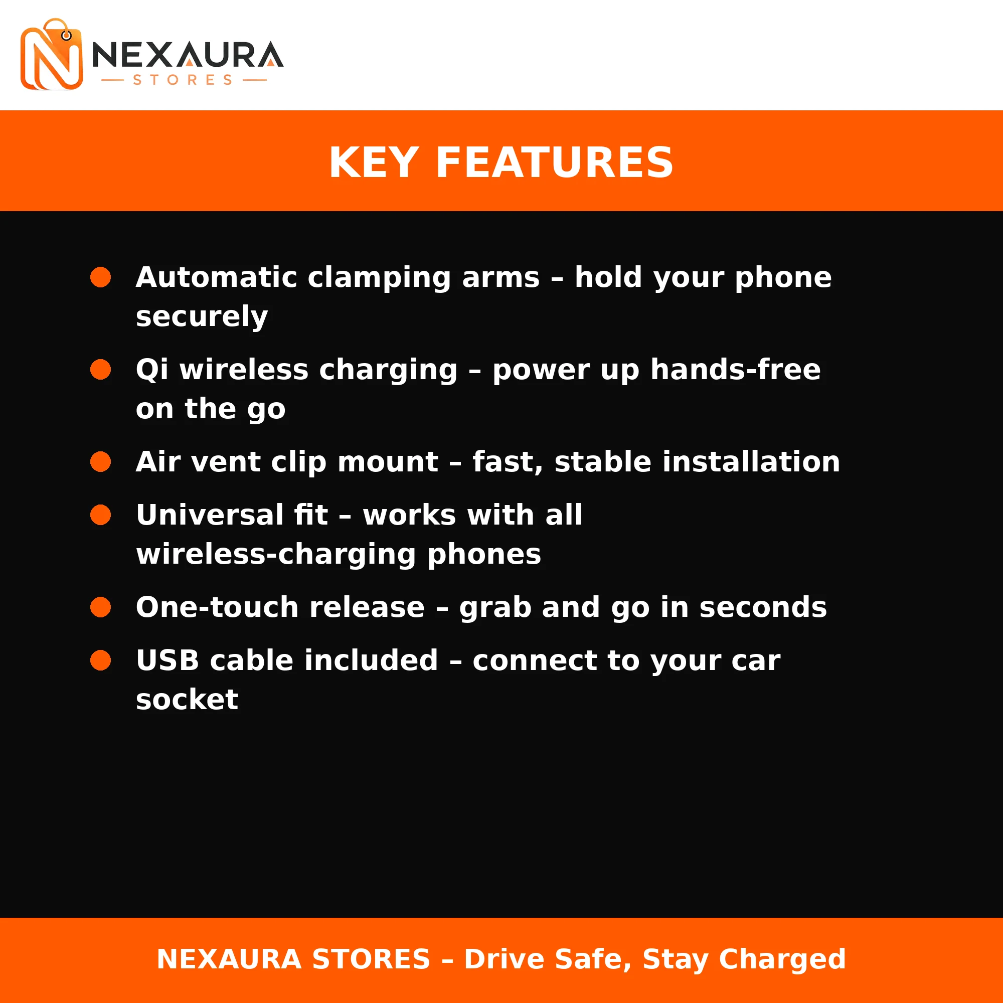 Key features of wireless car charger phone mount