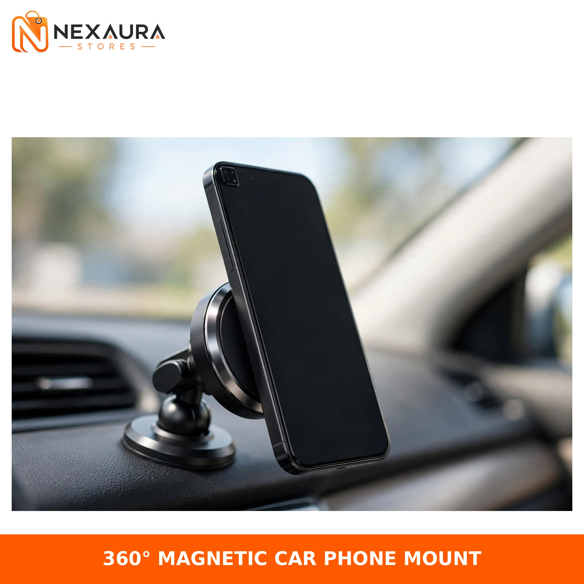 360 degree magnetic car phone mount on dashboard