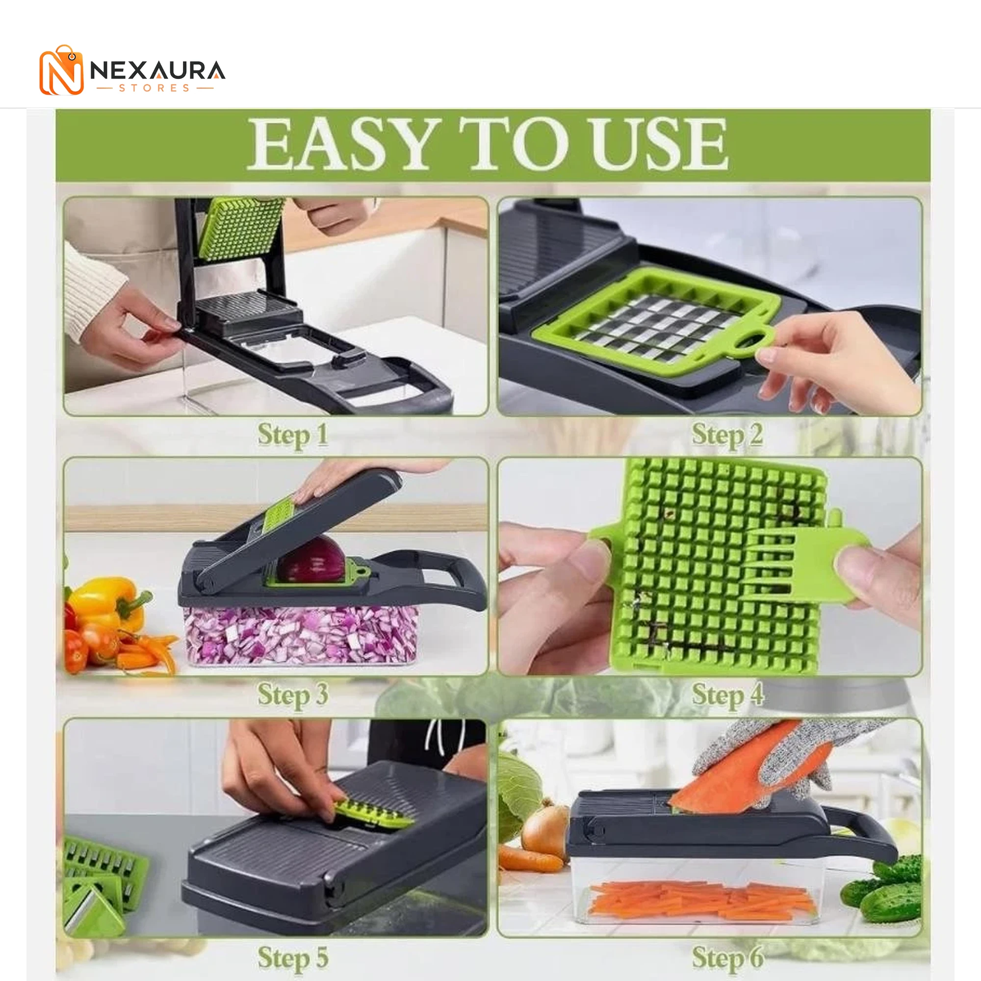 Nexaura 16-in-1 Vegetable Chopper with collection container