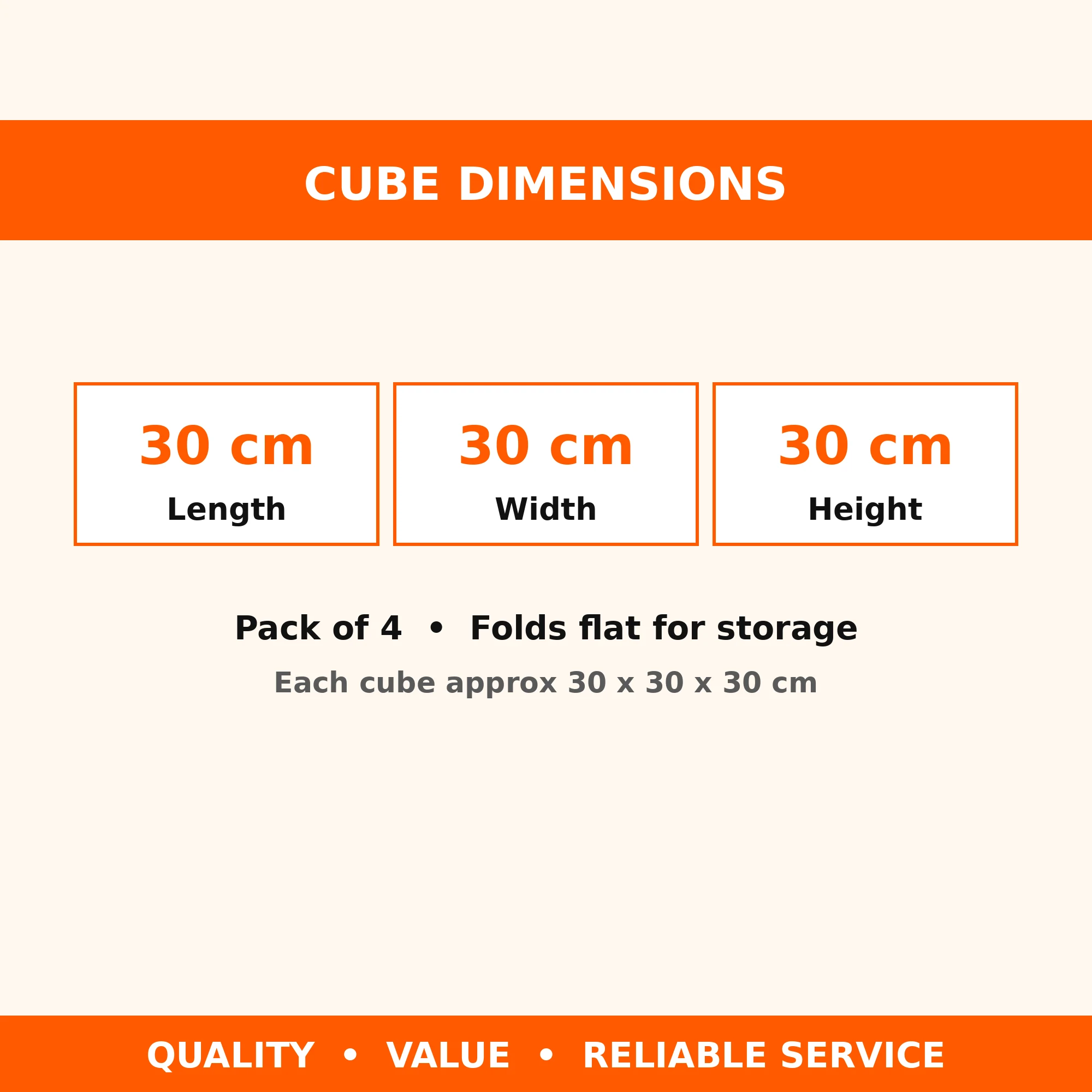 Storage cube dimensions 30 x 30 x 30 cm