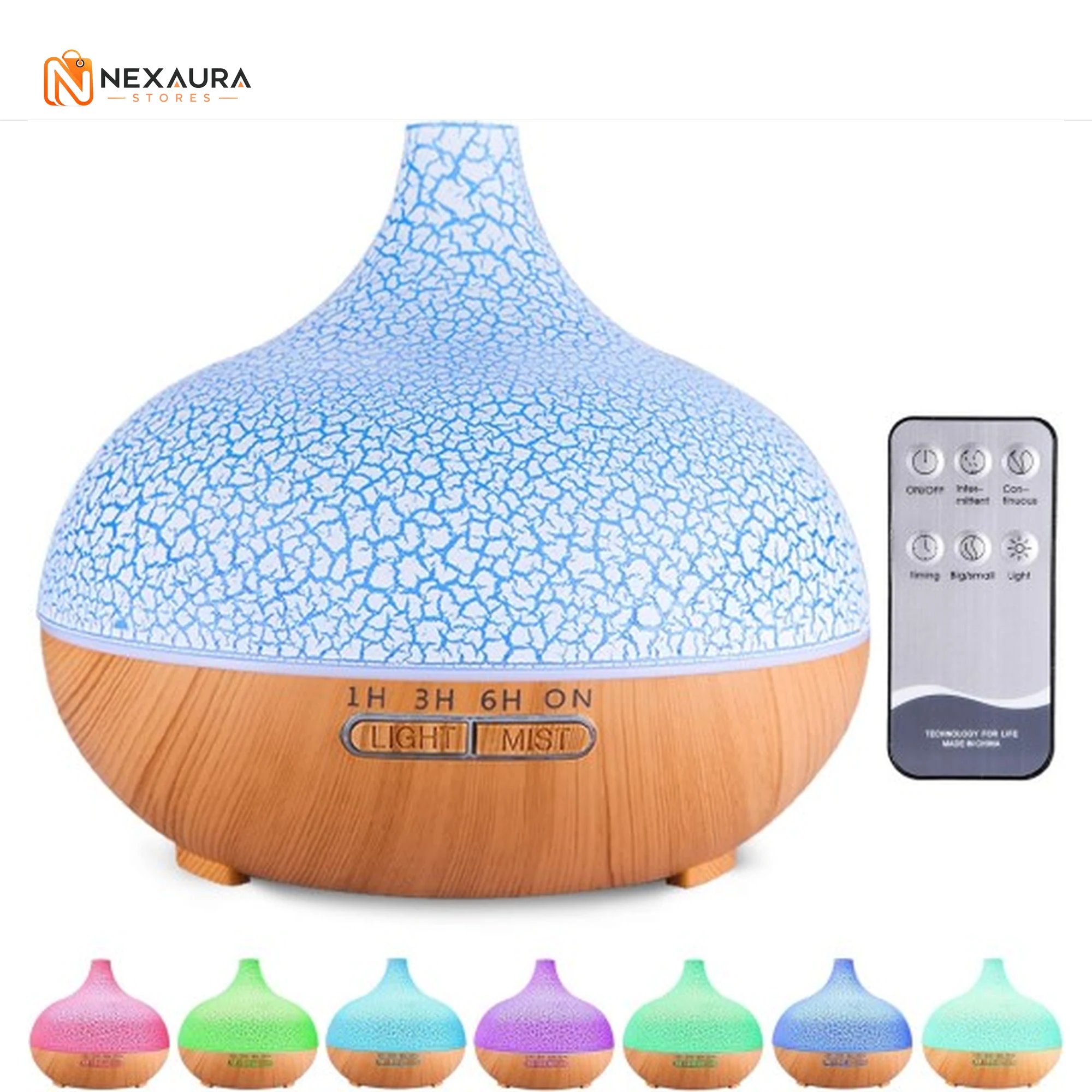 Blue crackle aroma diffuser with remote control and 300ml capacity