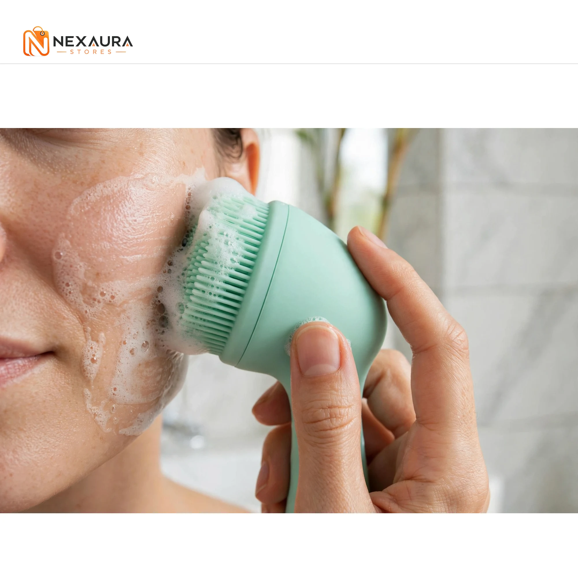 Using the silicone facial cleansing brush