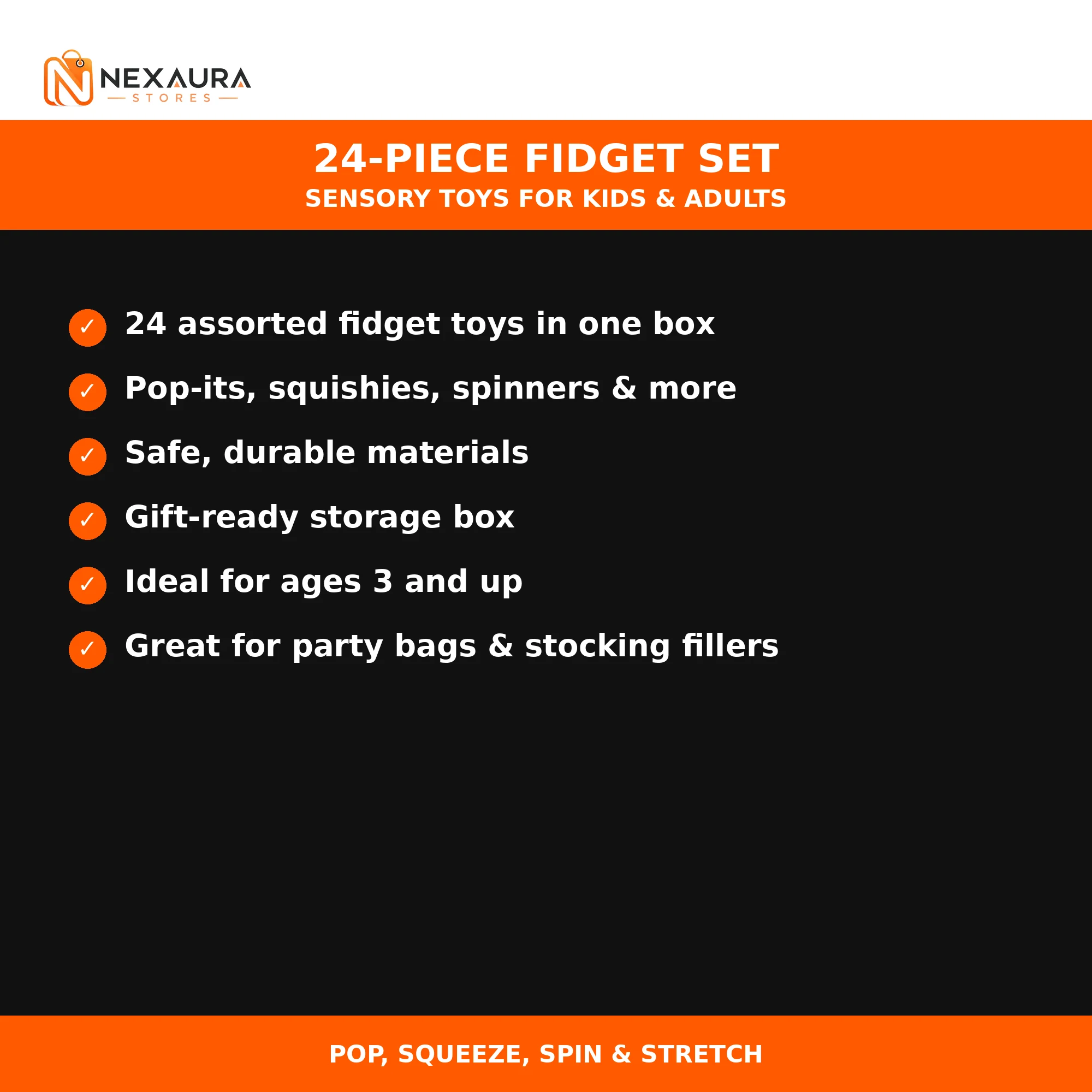 Key features of the 24-piece fidget set