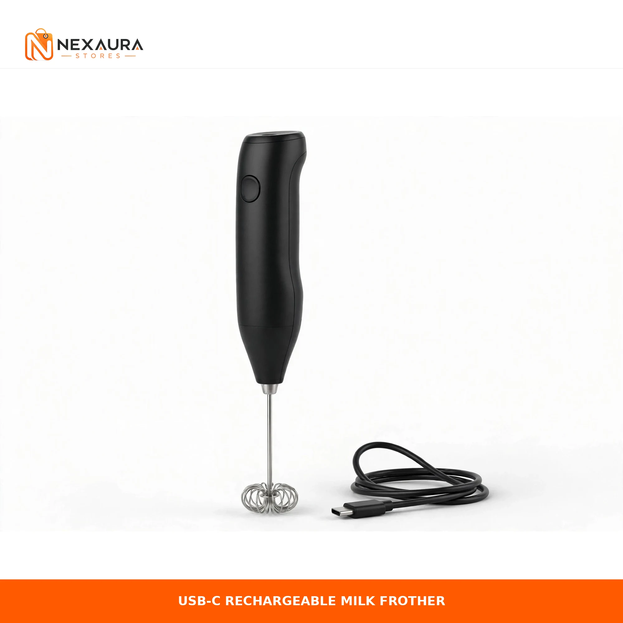 Black USB-C rechargeable handheld milk frother