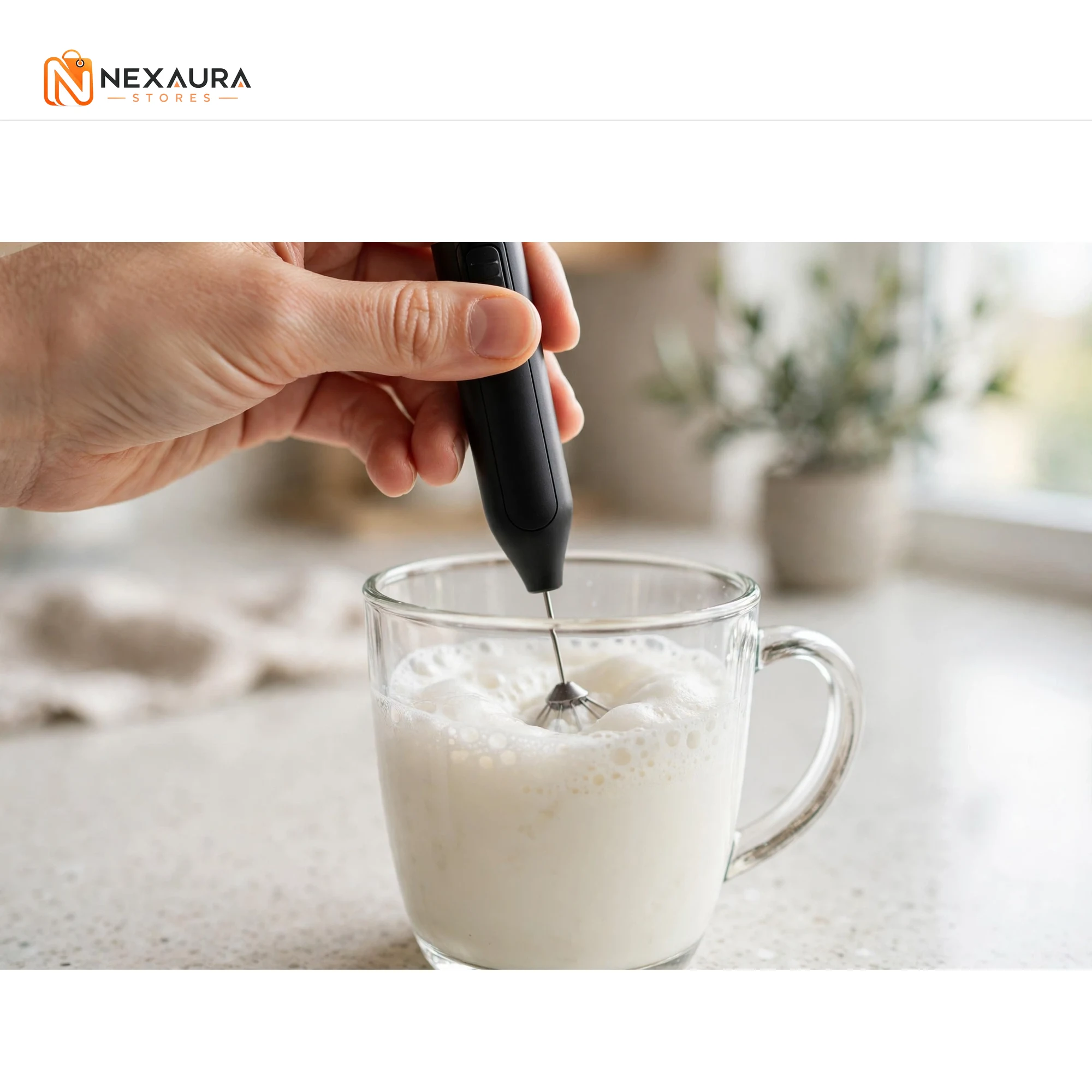 Frothing milk foam in a glass mug