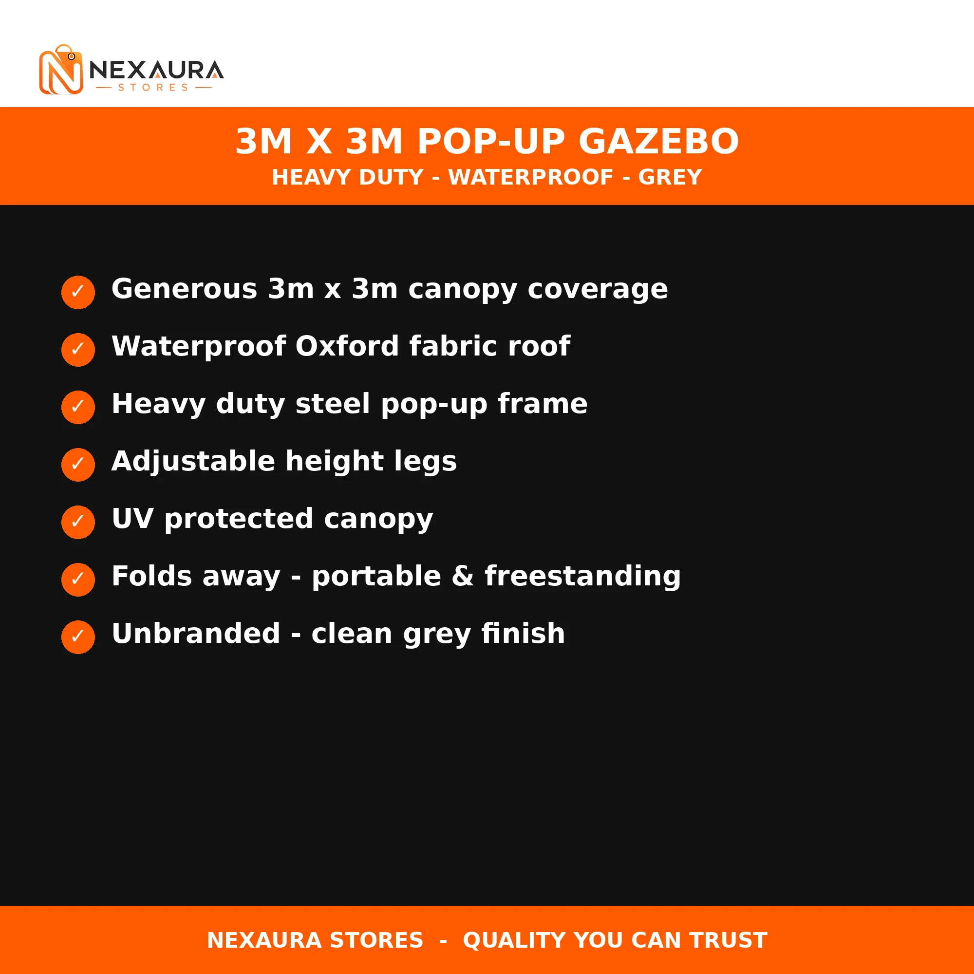 Key features of the 3m x 3m pop-up gazebo