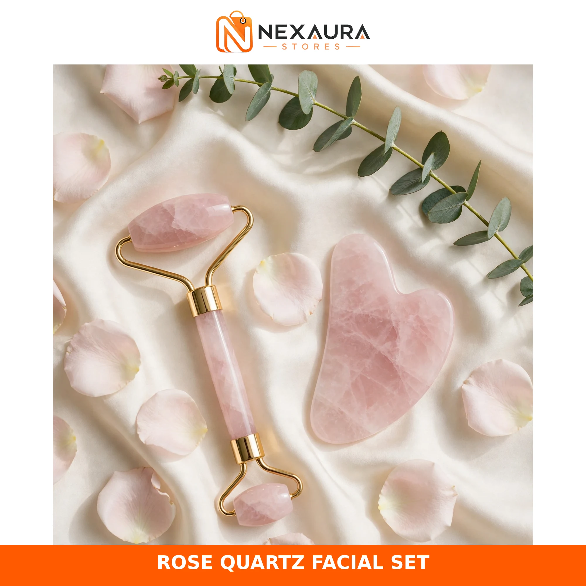 Rose quartz gua sha facial tool set with face roller