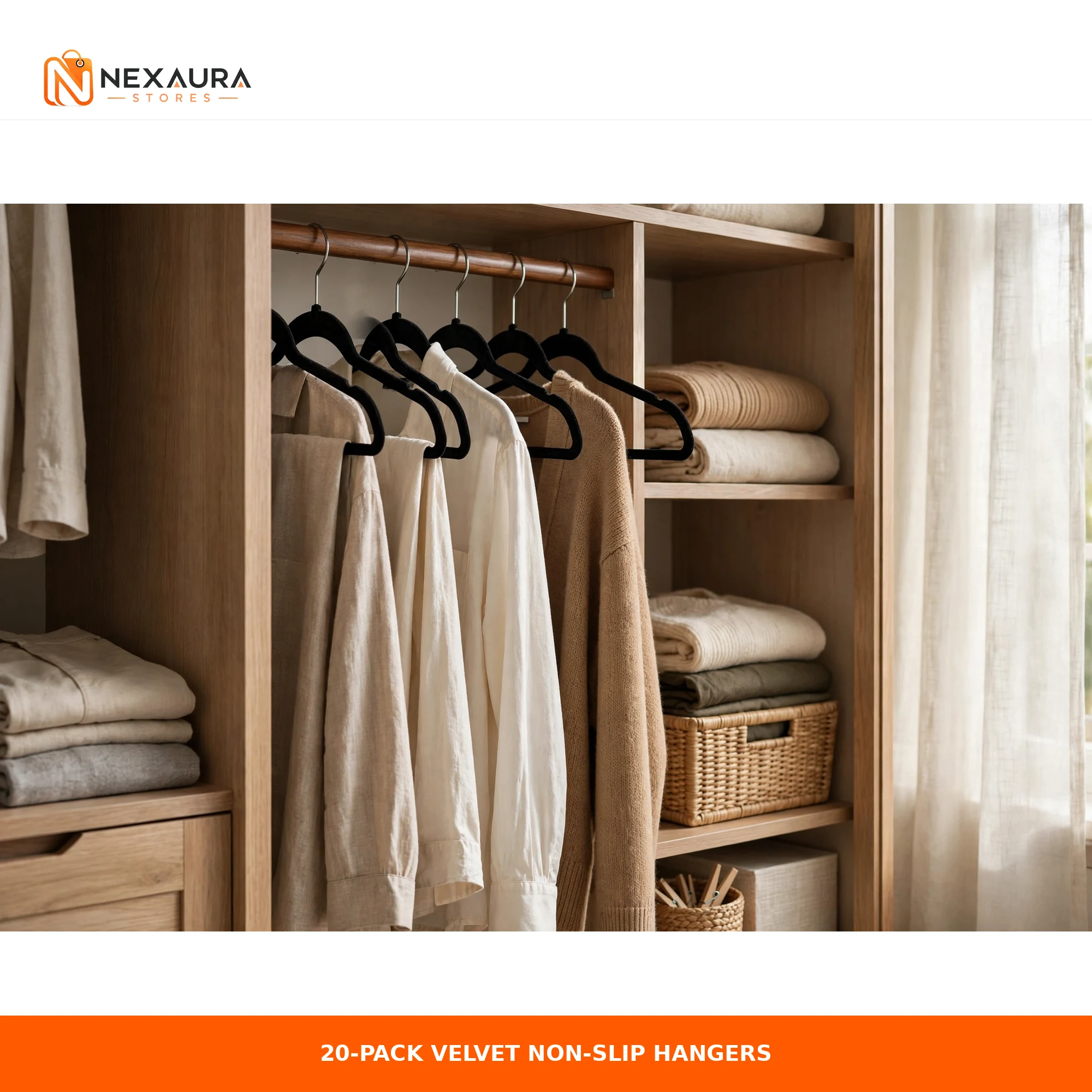 Velvet non-slip hangers 20-pack in organised wardrobe