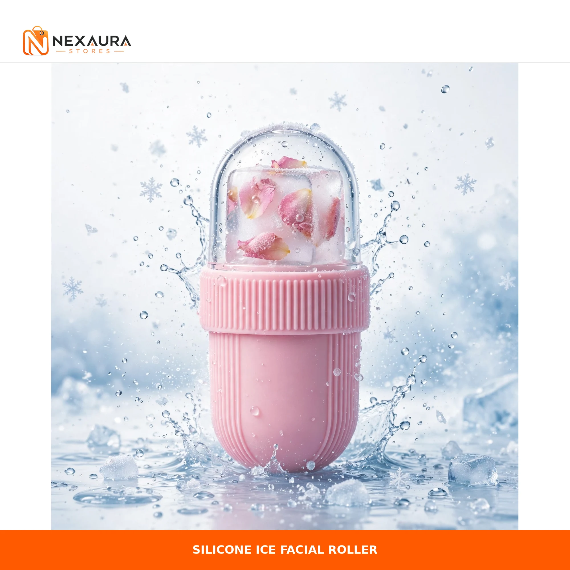 Silicone ice facial roller with rose petals frozen in ice