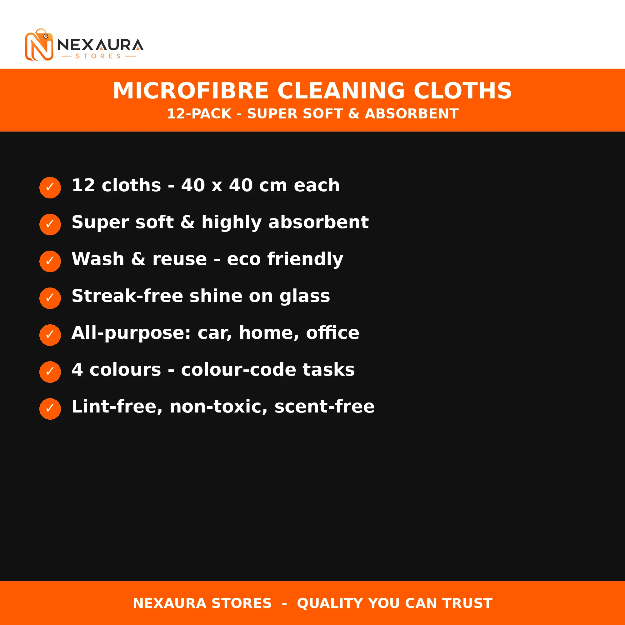 Microfibre cleaning cloths key features