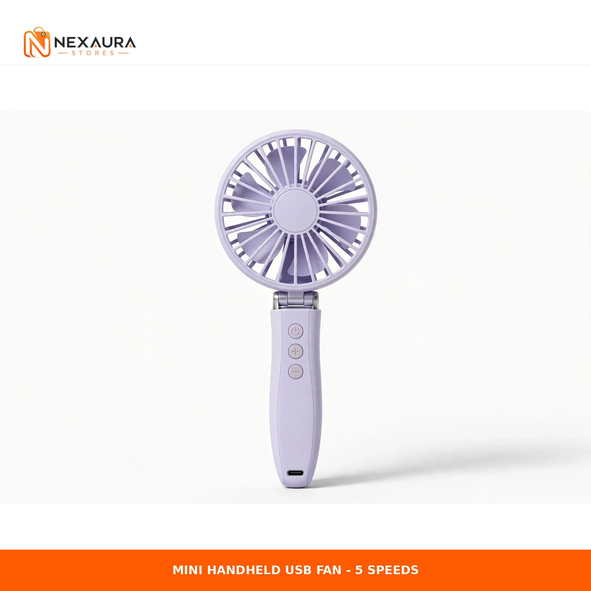 Mini handheld USB rechargeable fan in purple