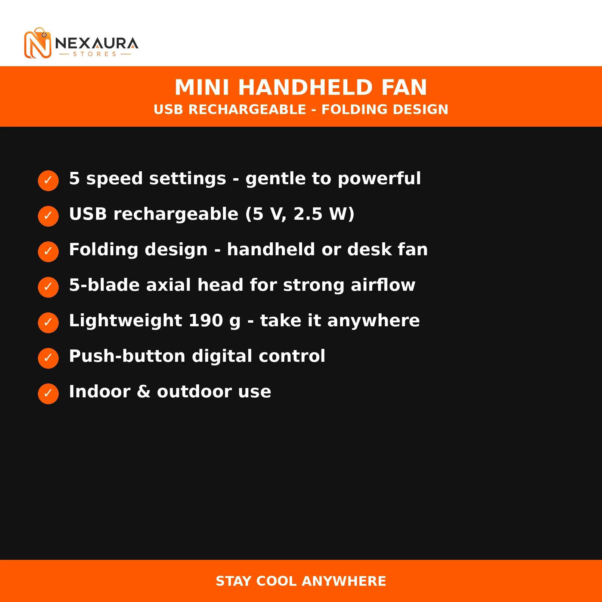 Key features of the mini handheld fan