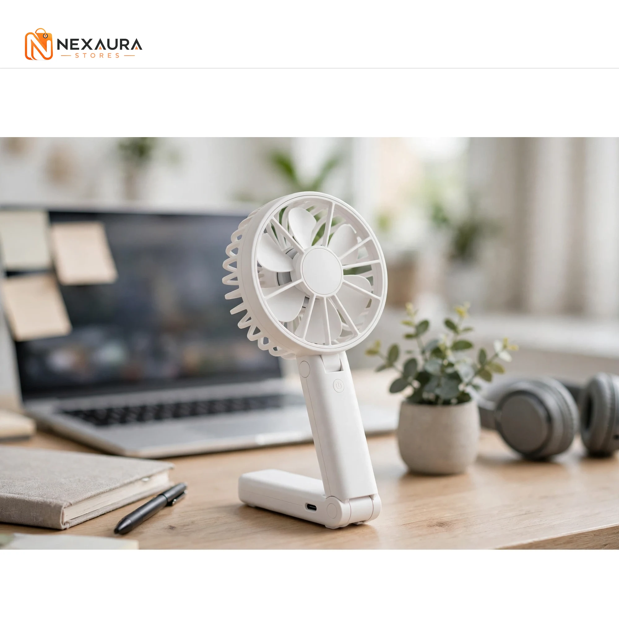 Fan used as a desk fan in a home office