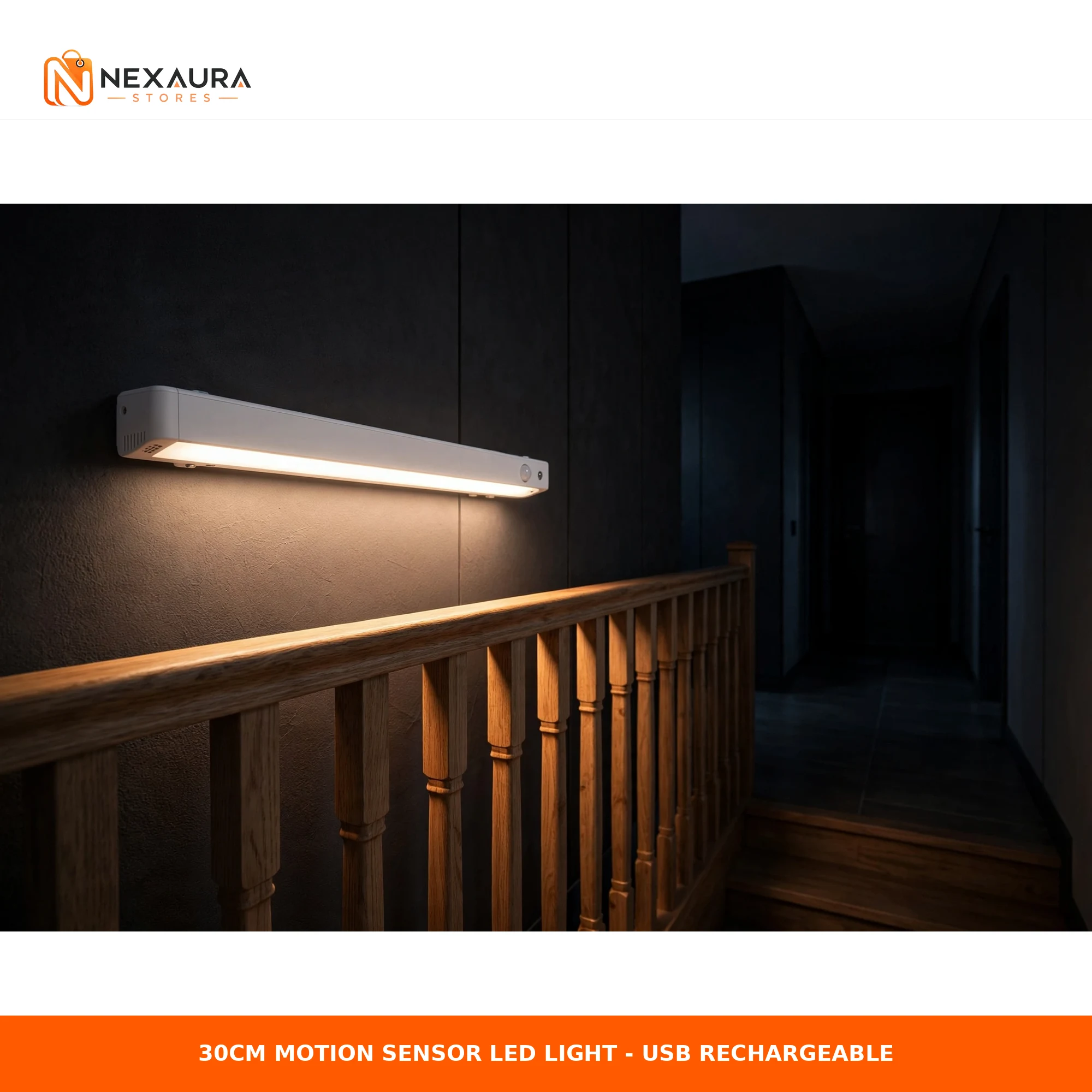 30cm motion sensor LED light glowing in a dark hallway
