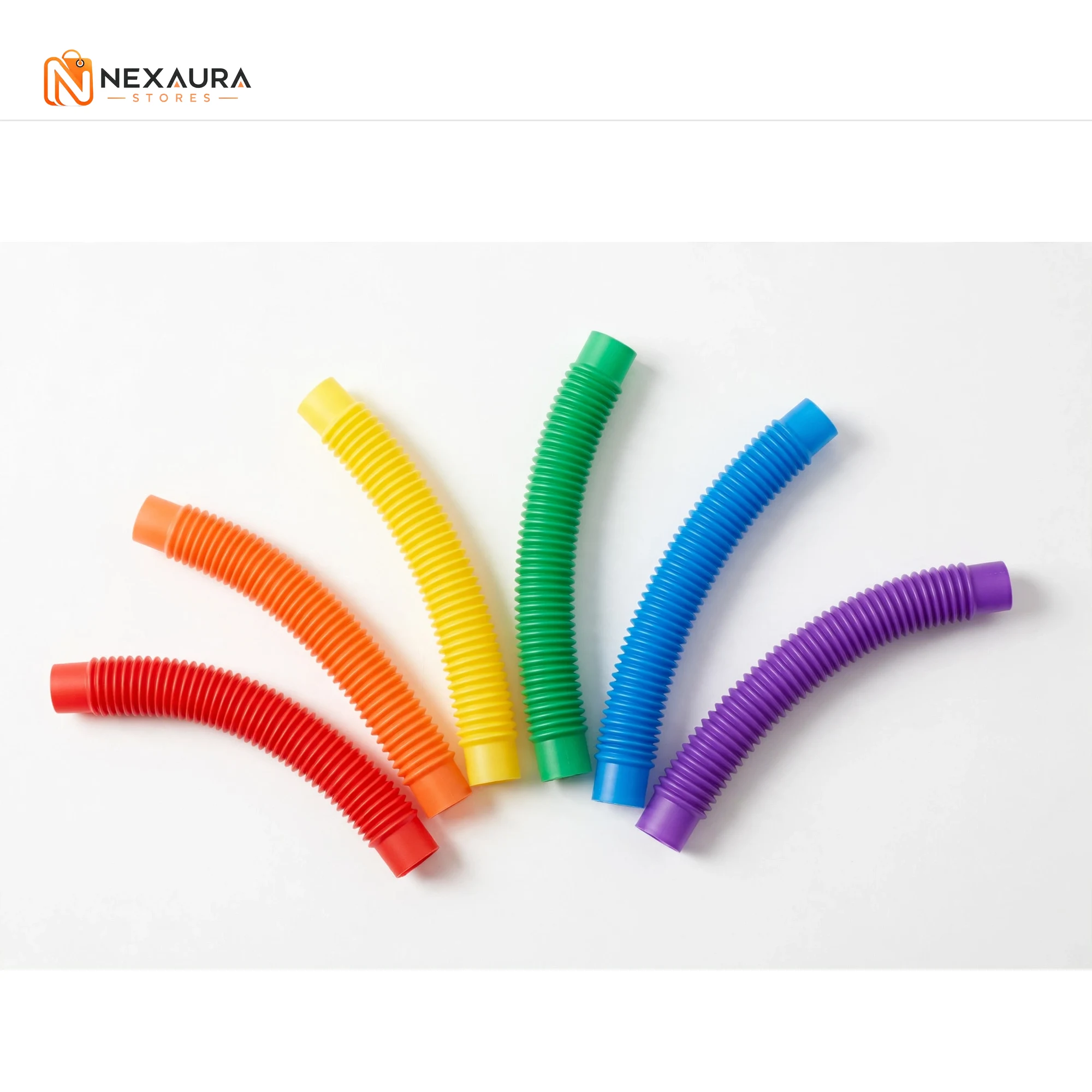 Six pop tubes fanned out showing all colours