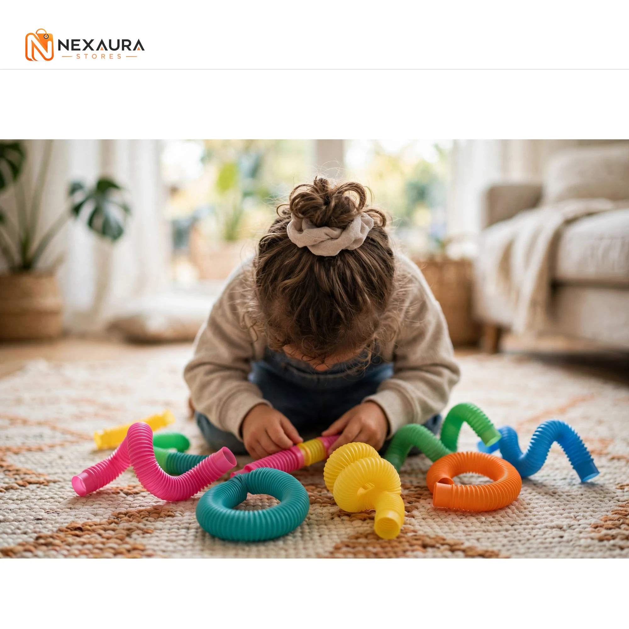 Child playing with pop tubes