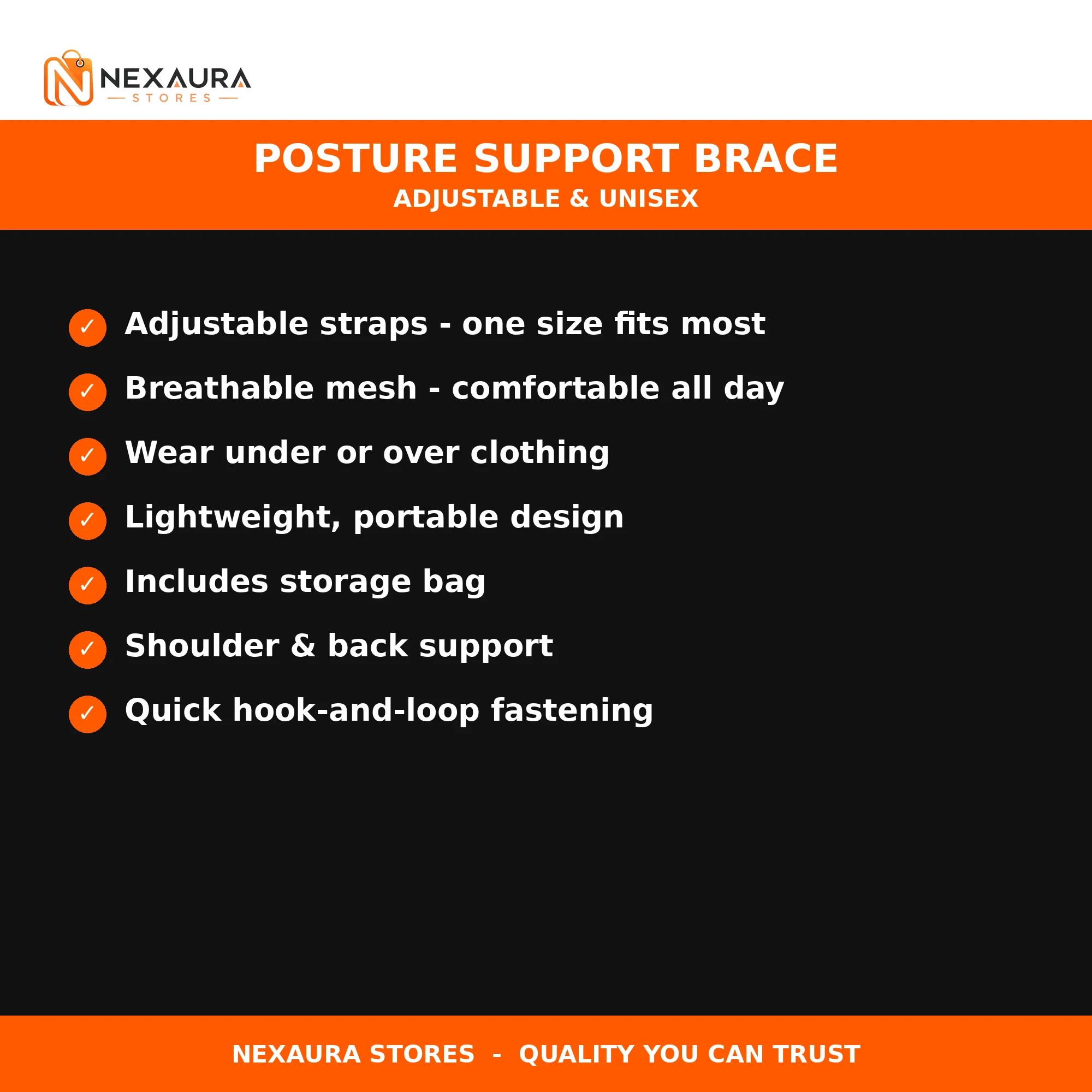 Posture support brace key features