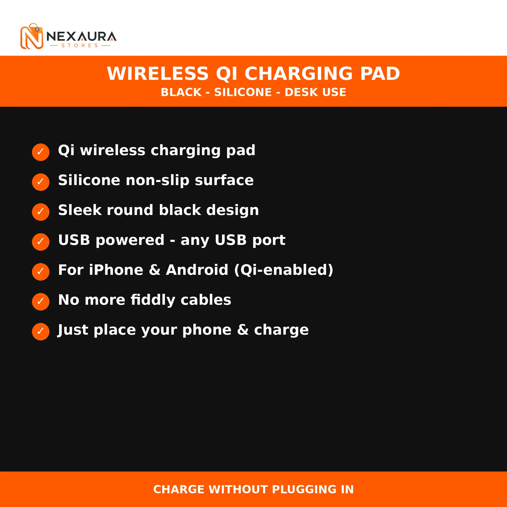 Key features of the wireless Qi charging pad