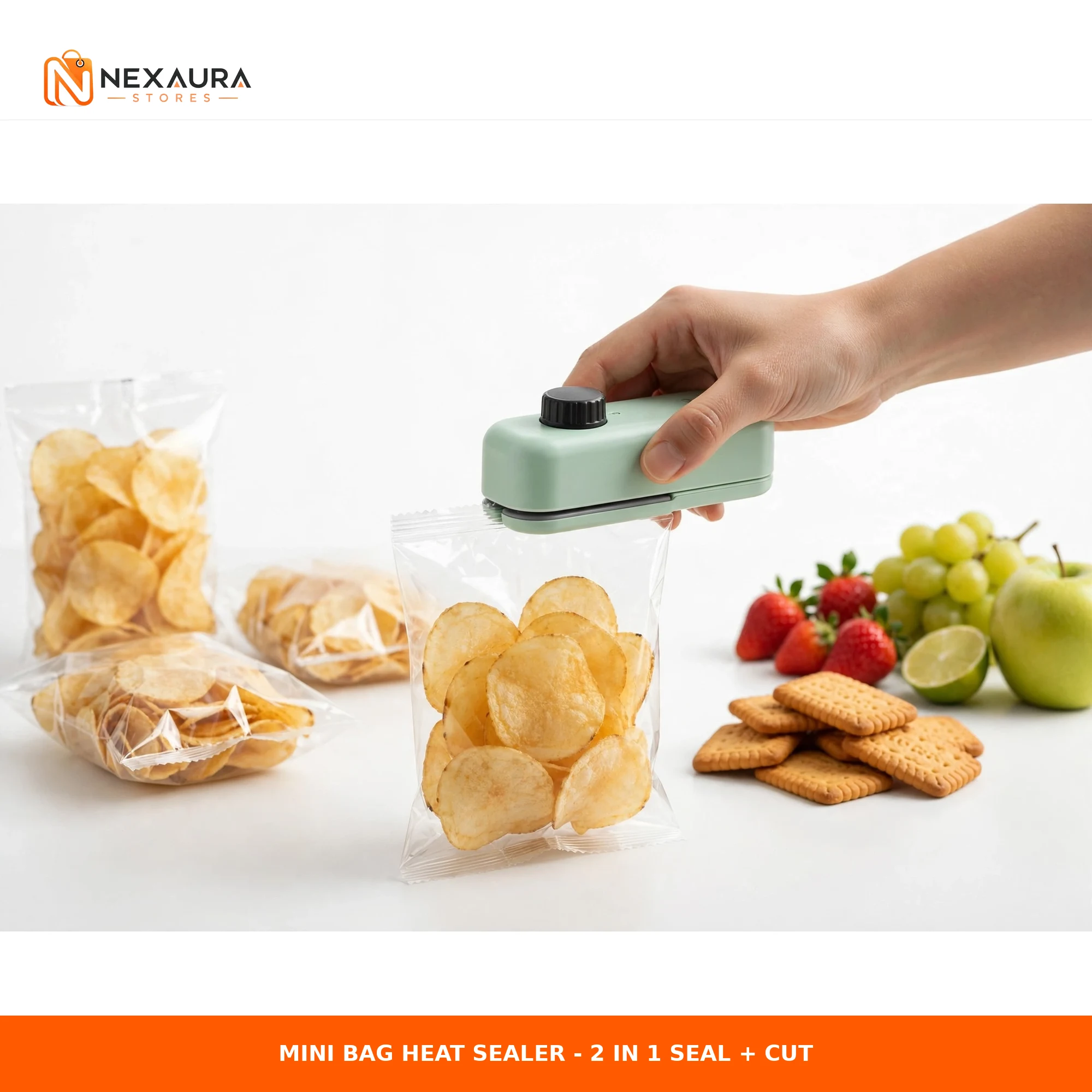 Mini bag heat sealer sealing a crisp packet