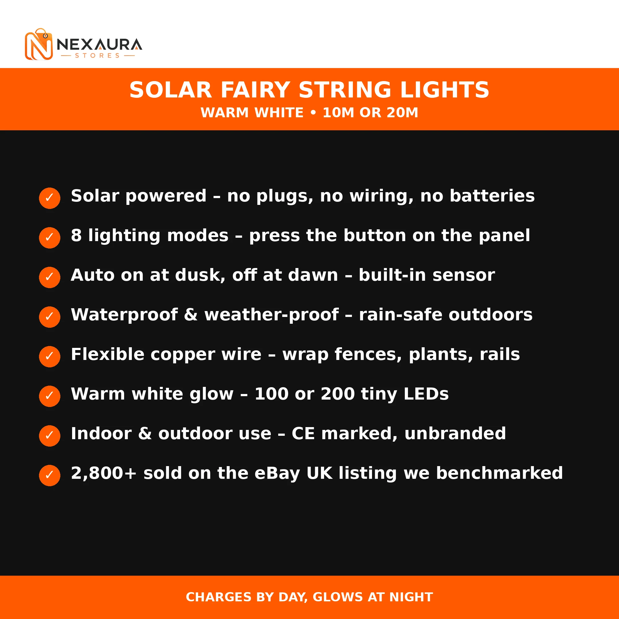 Solar fairy string lights key features