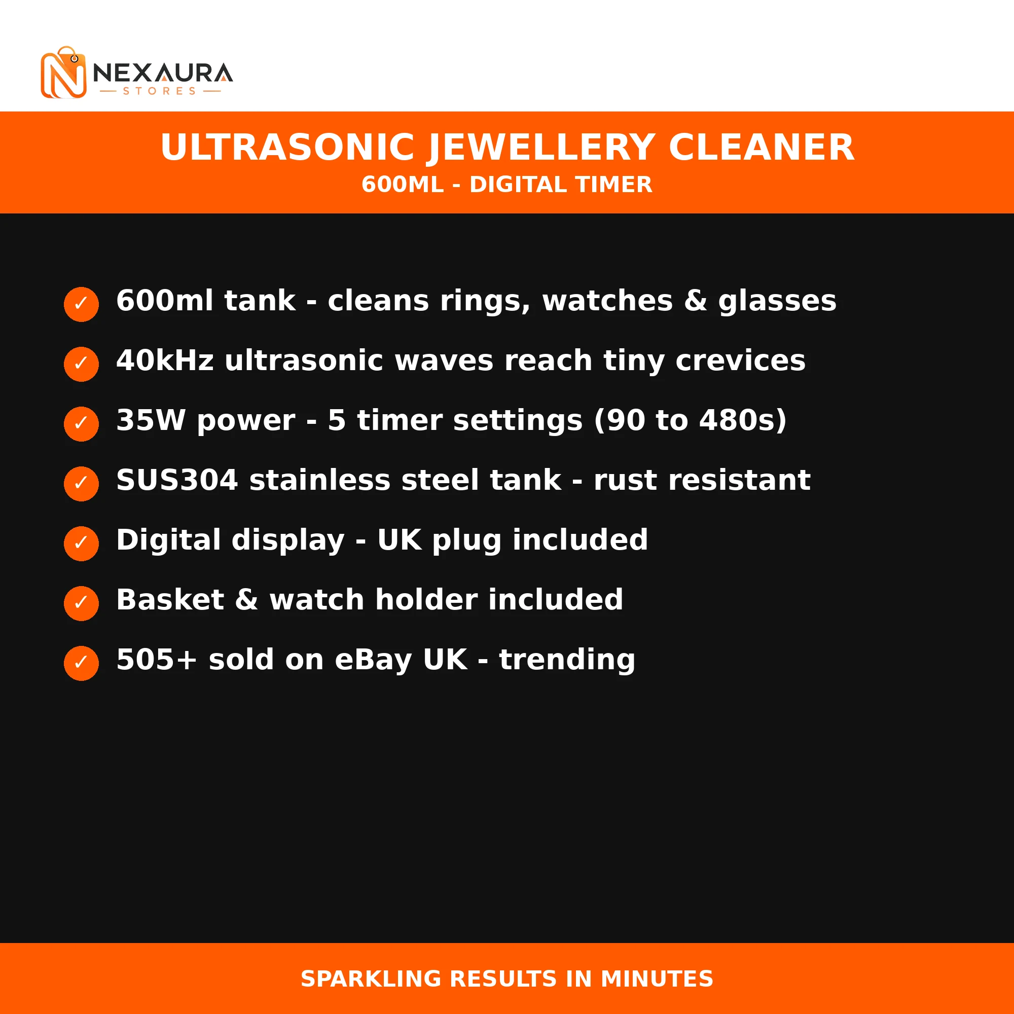 Ultrasonic jewellery cleaner key features