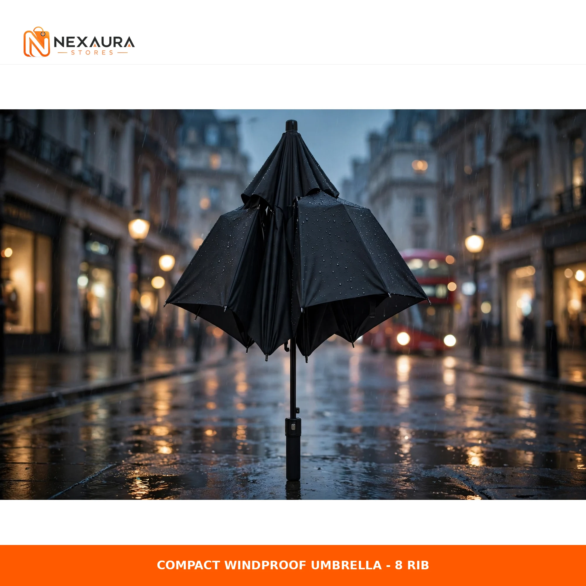 Compact windproof umbrella in the rain