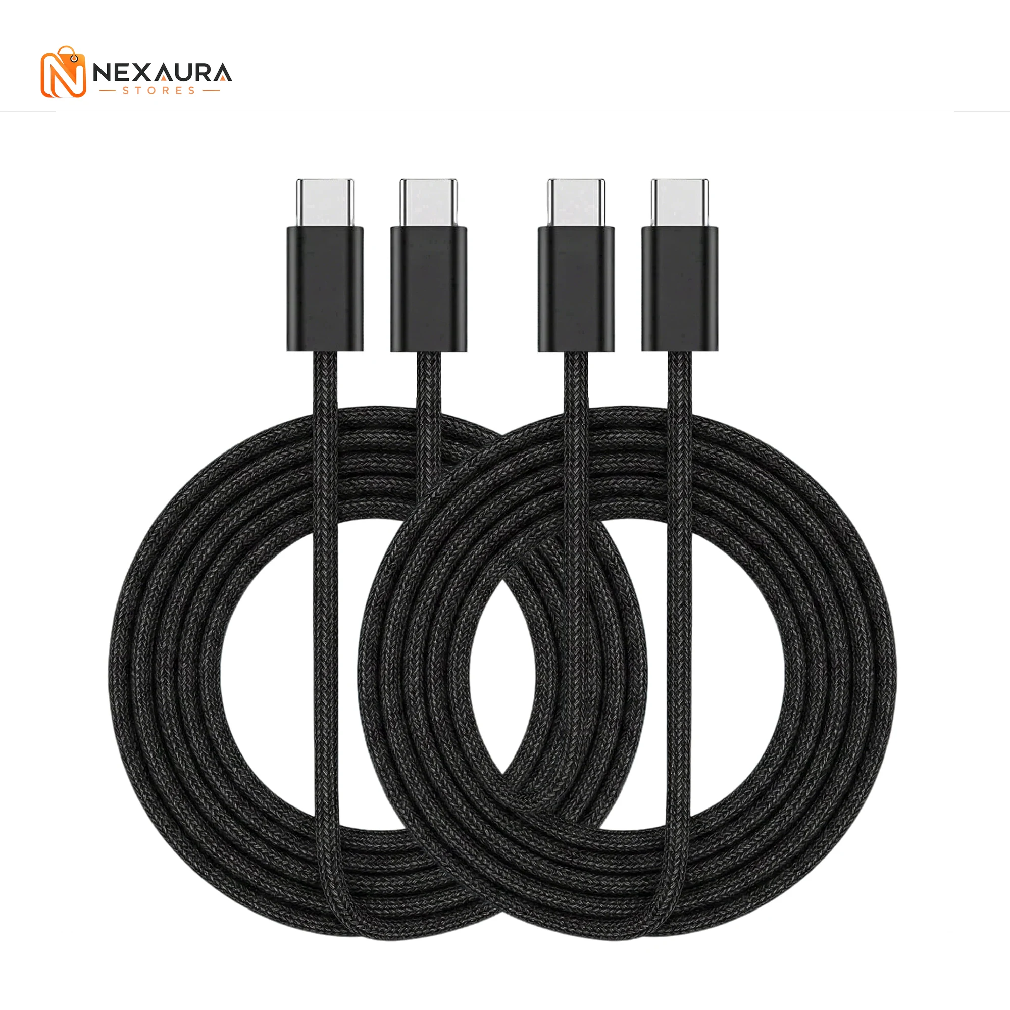 Two black braided USB-C to USB-C cables product photo