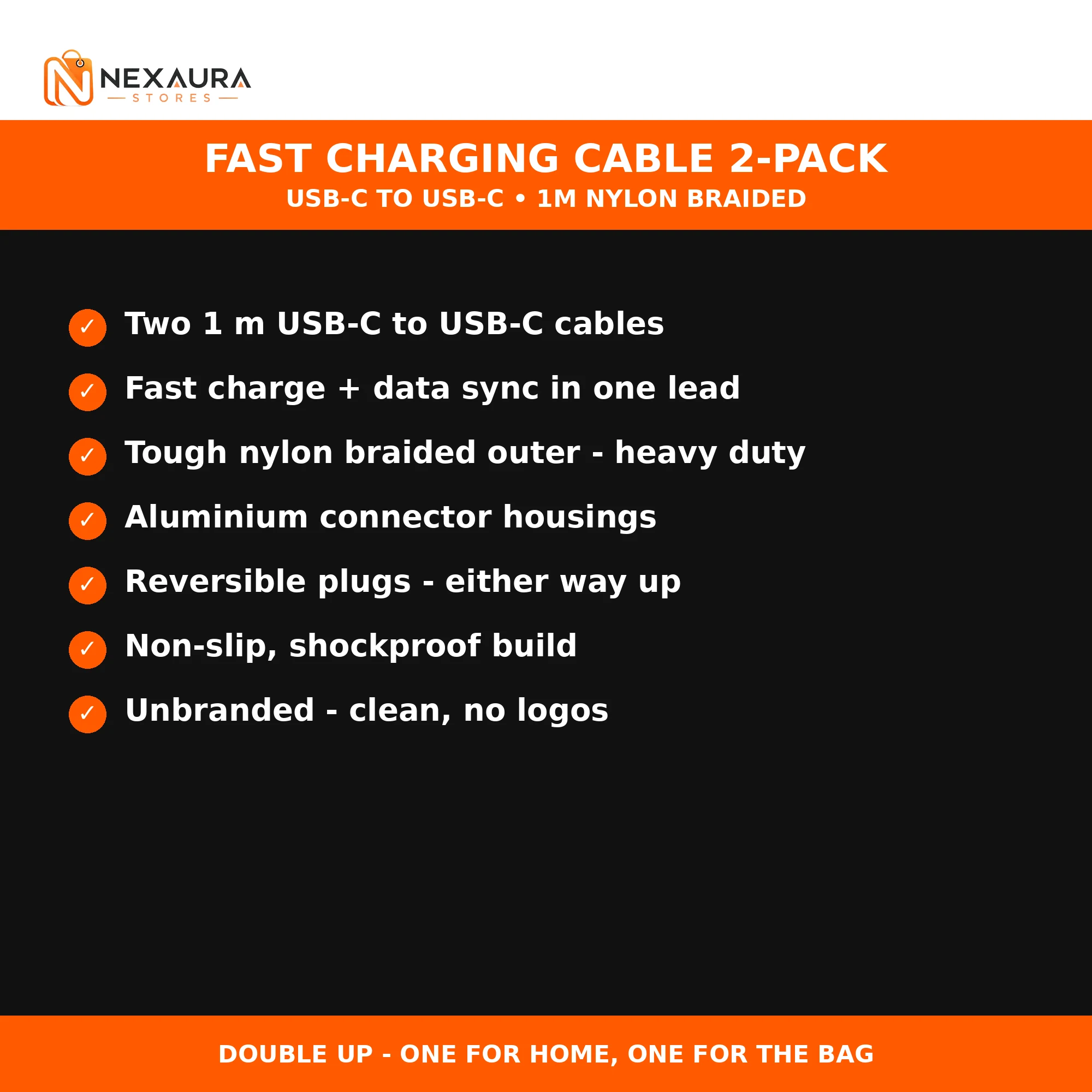 USB-C to USB-C fast charging cable 2-pack key features