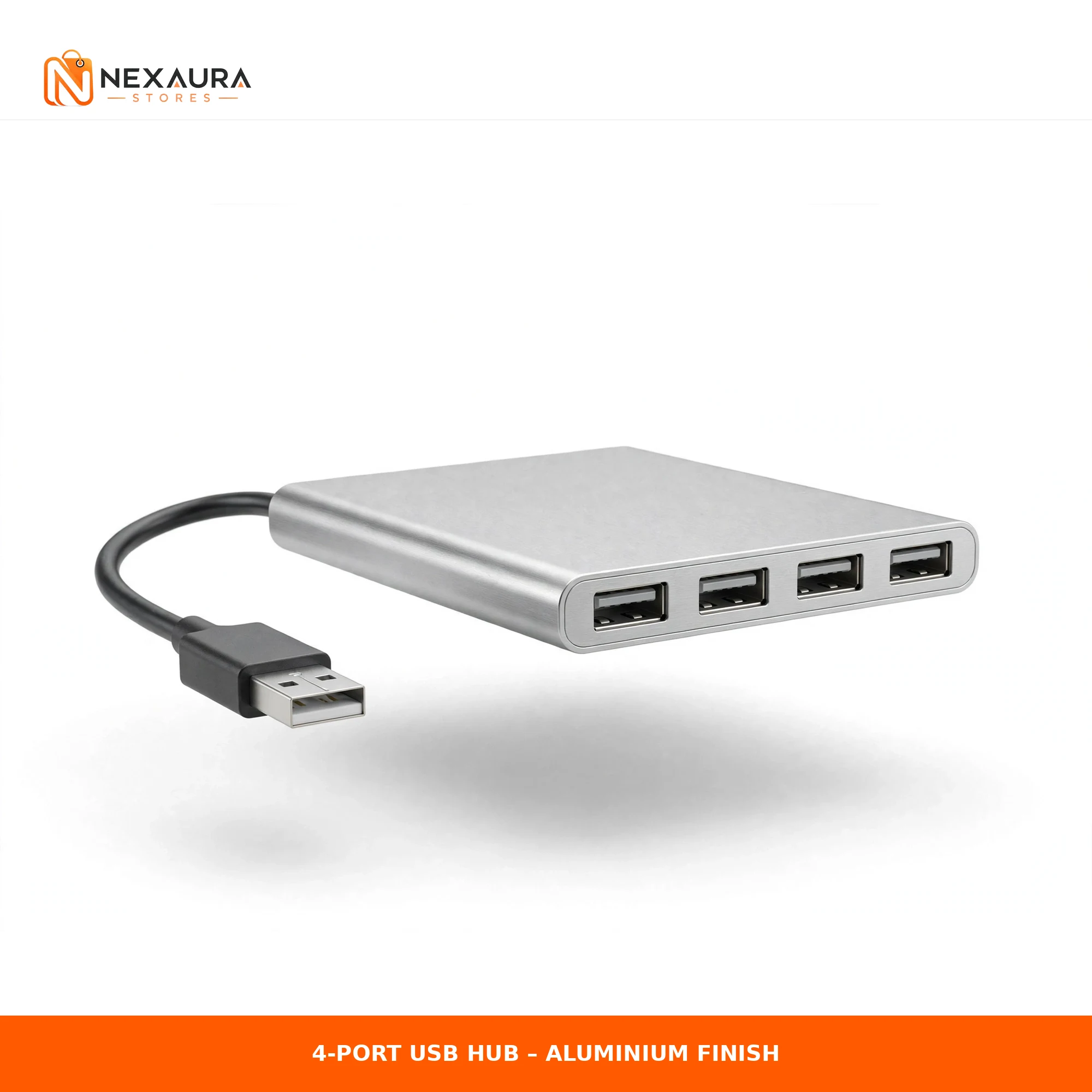 Silver aluminium 4-port USB hub splitter