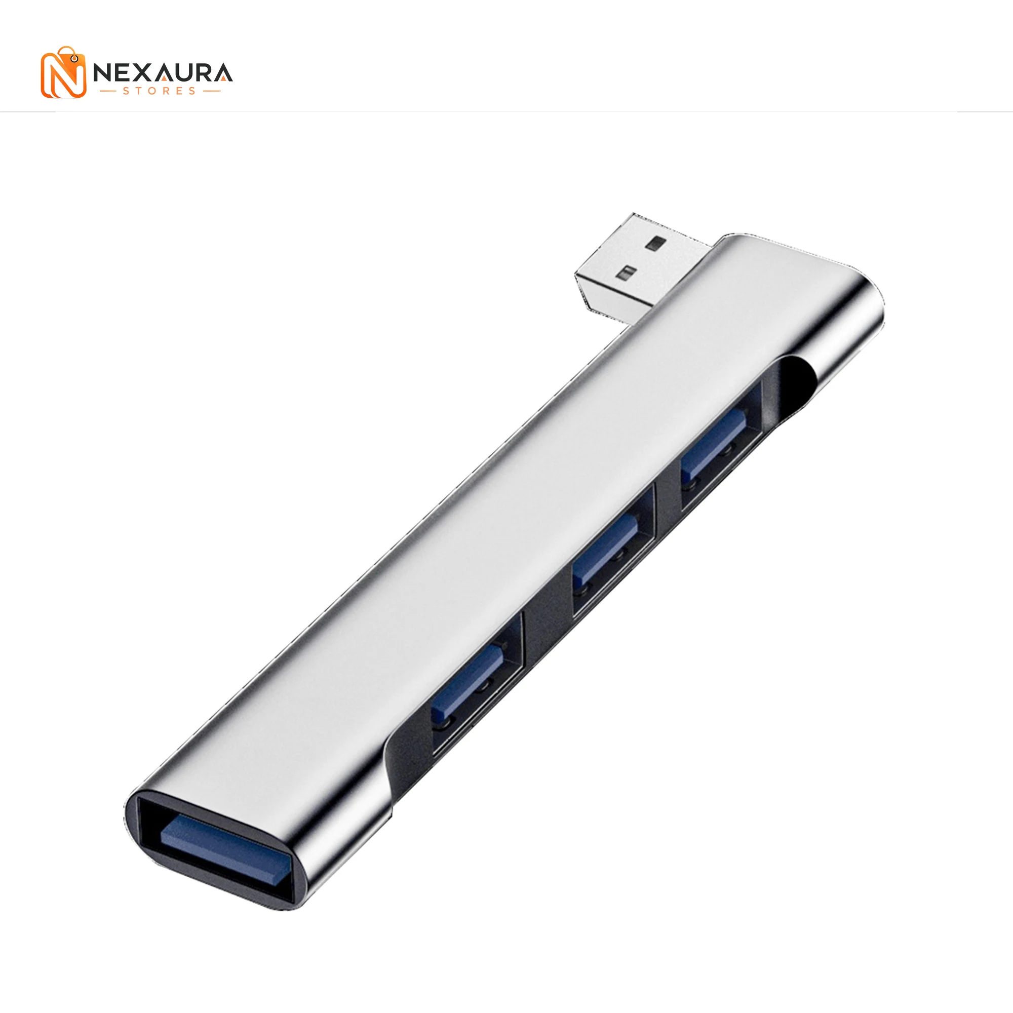 Slim silver 4-port USB hub