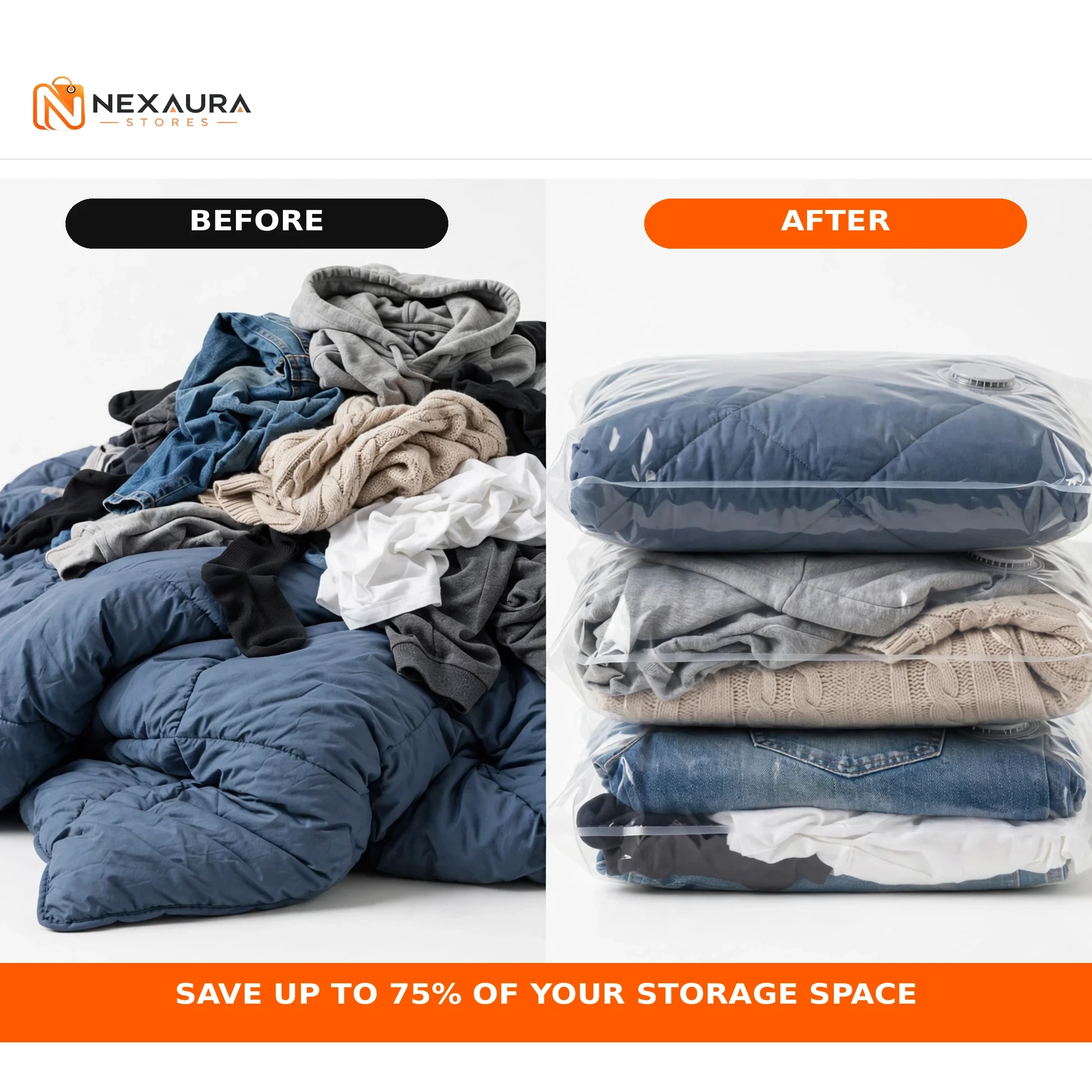 Vacuum storage bags in use