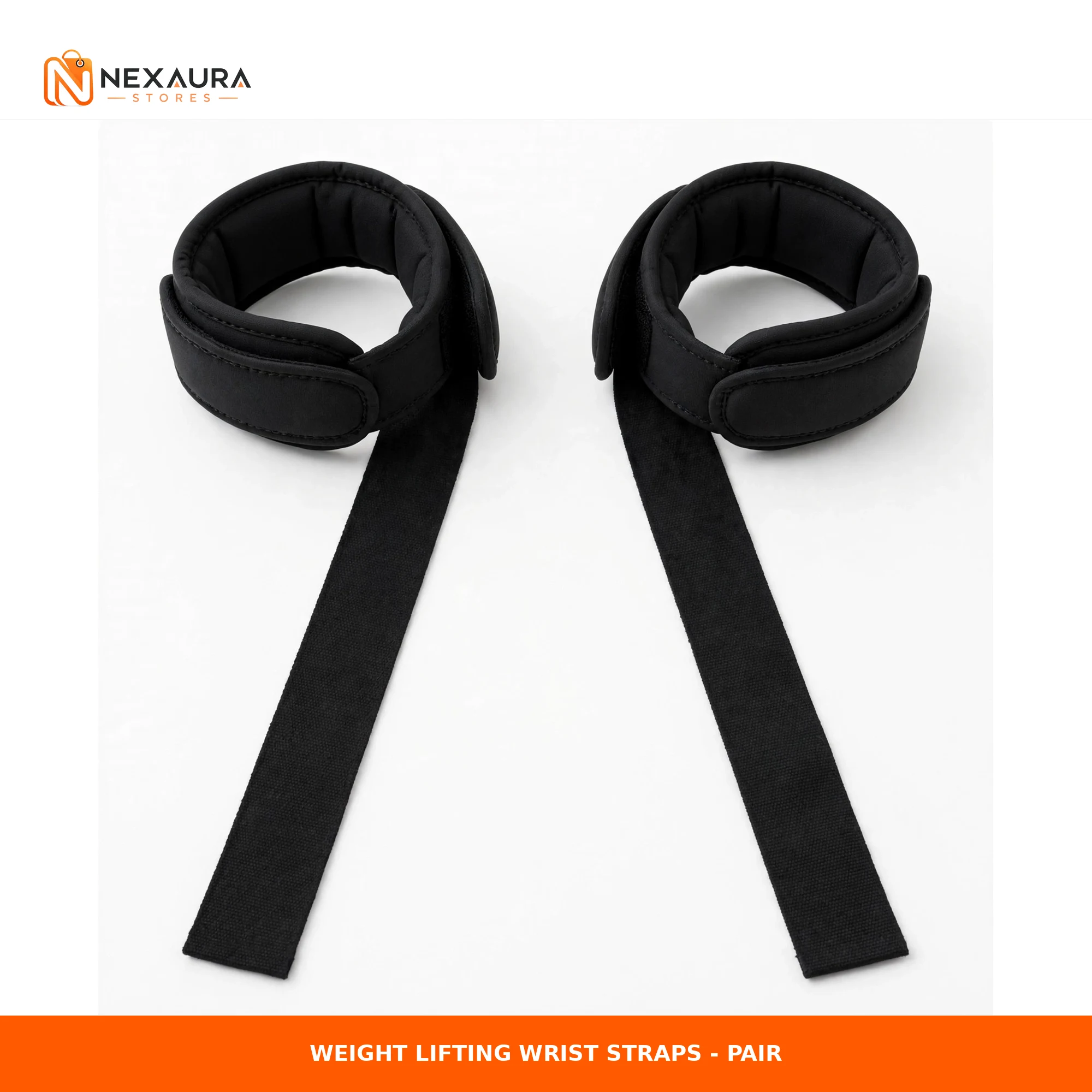 Weight lifting wrist straps pair - black padded cotton straps
