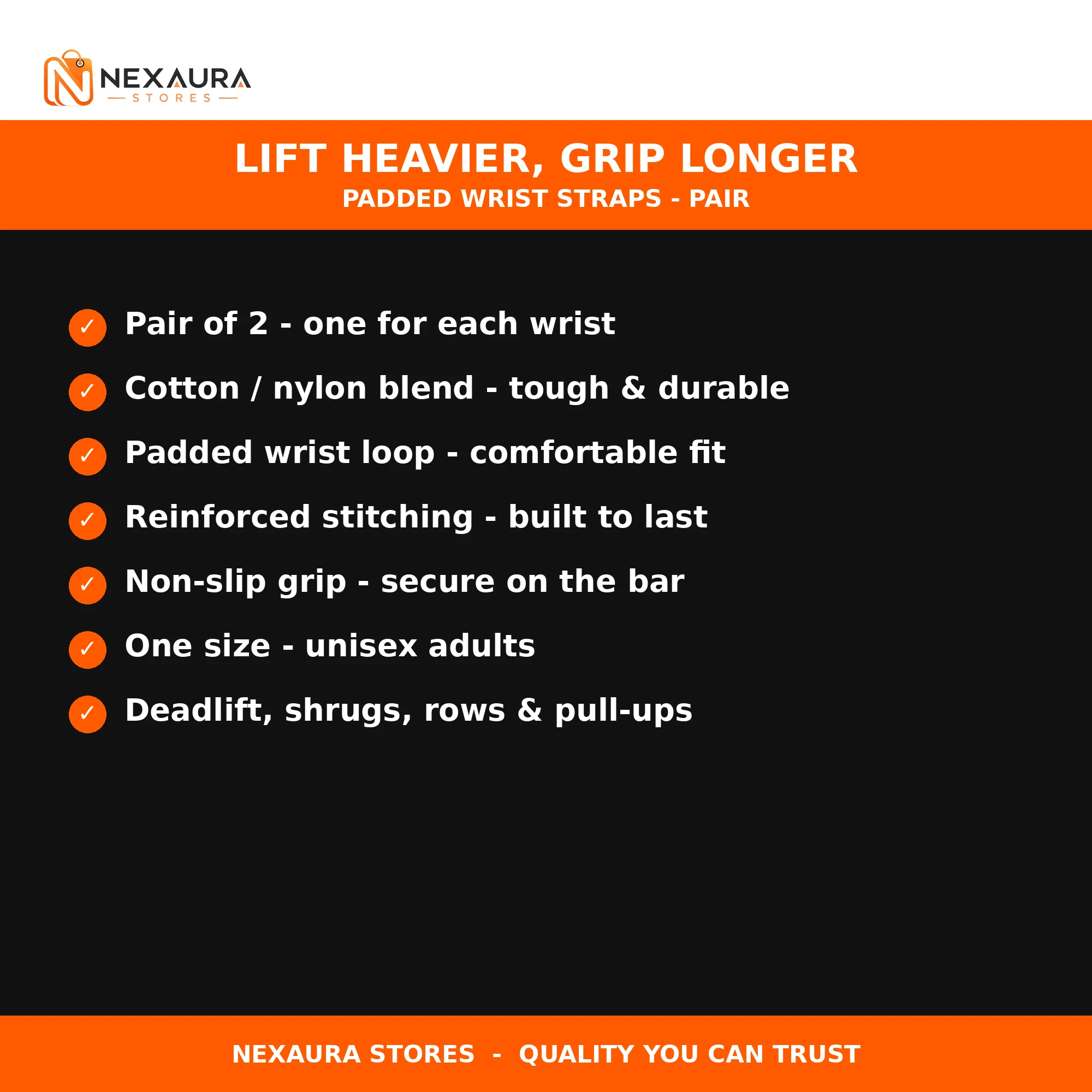 Weight lifting wrist straps key features