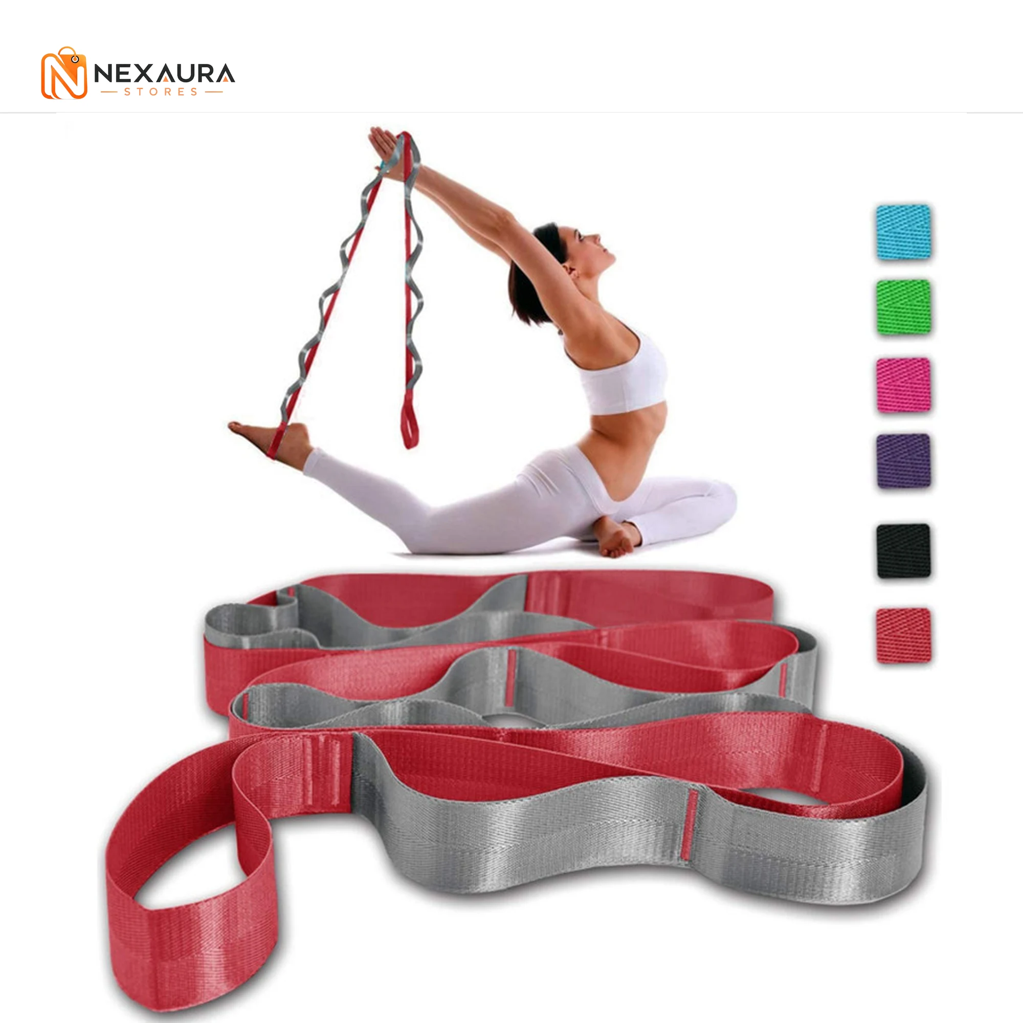 Yoga stretching strap with loops