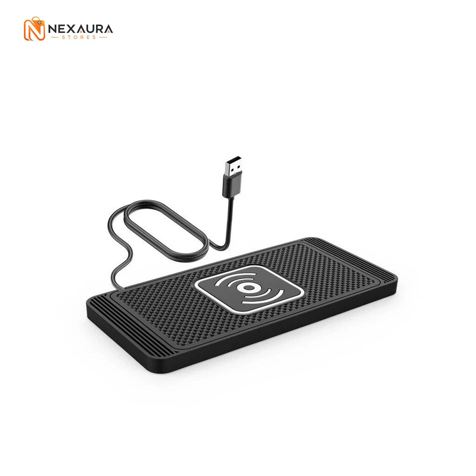Wireless Qi charging pad on a tidy desk